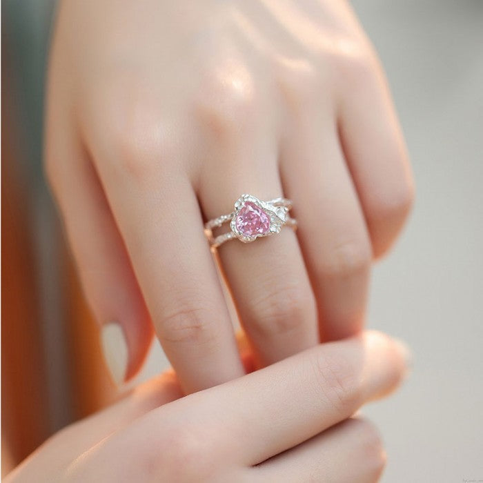 Pink Irregular Heart Gemstone Cuff Ring