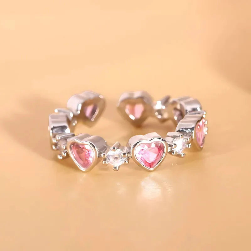 Pink Multi Hearts Gemstone Symphony Cuff Ring