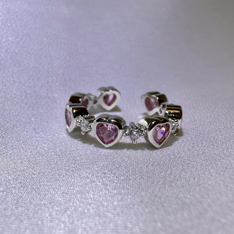 Pink Multi Hearts Gemstone Symphony Cuff Ring