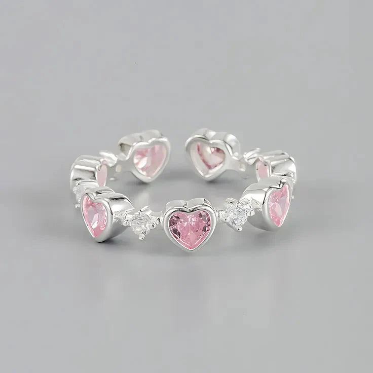 Pink Multi Hearts Gemstone Symphony Cuff Ring