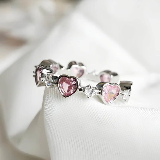 Pink Multi Hearts Gemstone Symphony Cuff Ring