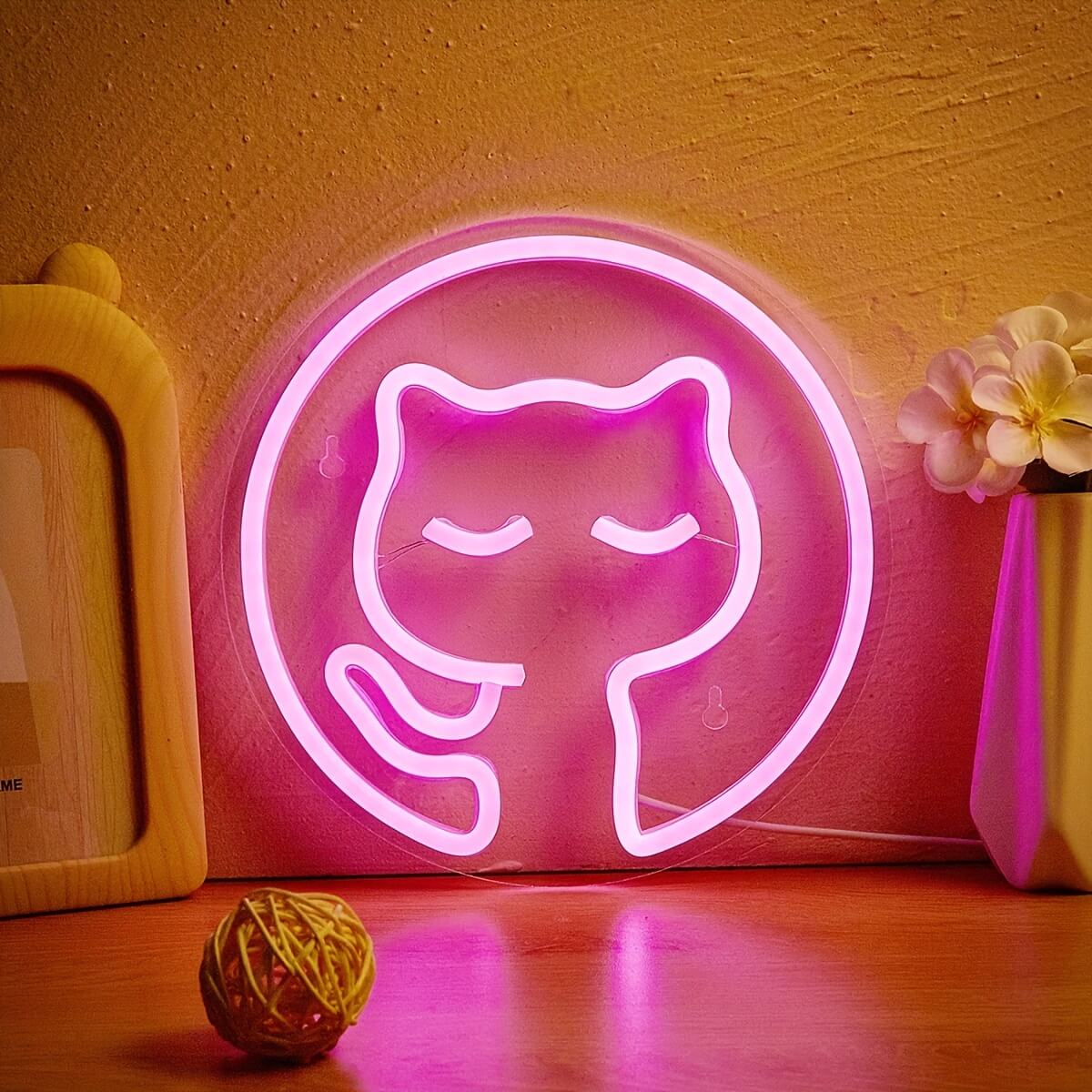 Pink Neon Cat Shaped Lights