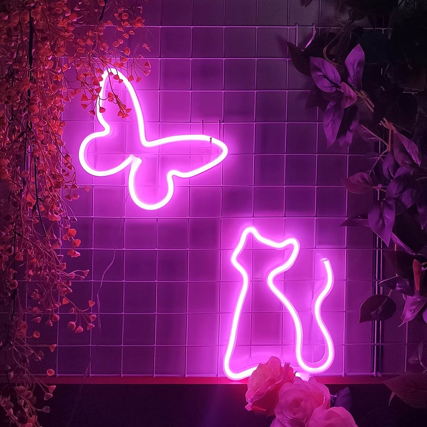 Pink Neon Cat Shaped Lights