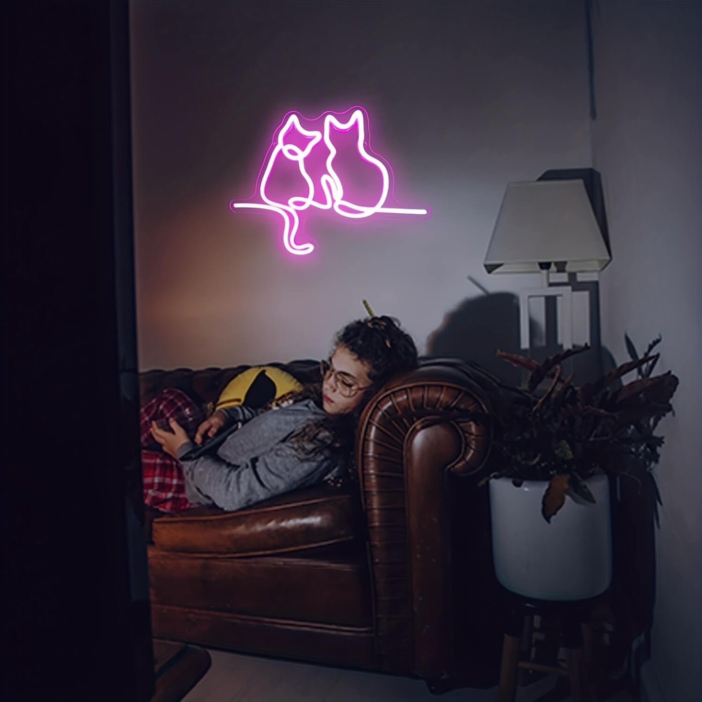 Pink Neon Cat Shaped Lights