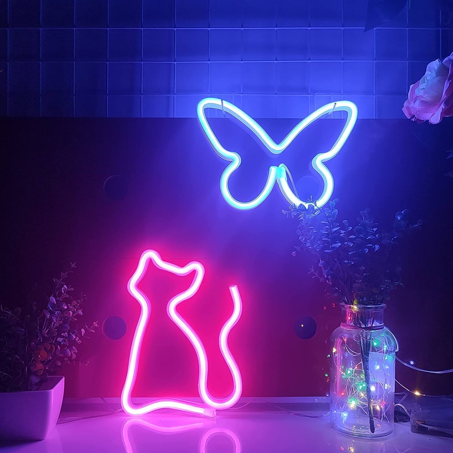 Pink Neon Cat Shaped Lights