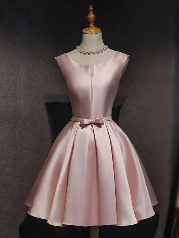 Pink Satin Mini Cocktail Dress