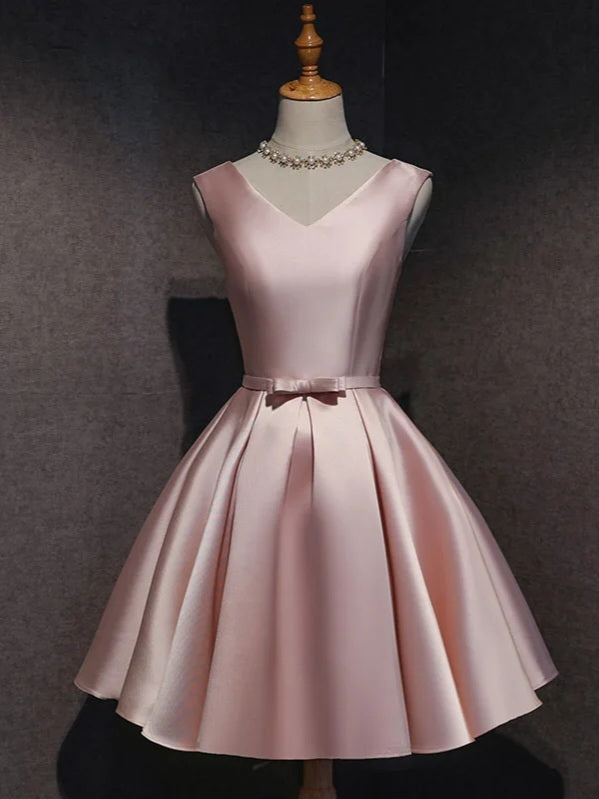 Pink Satin Mini Cocktail Dress