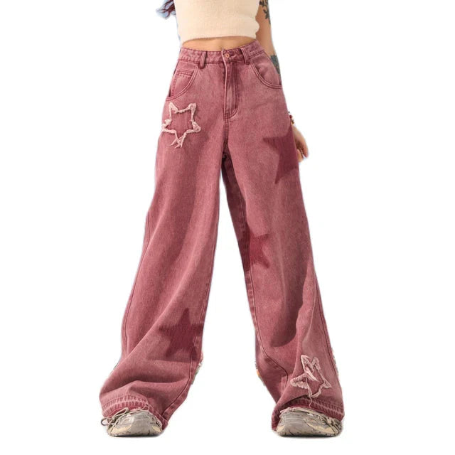 Pink Star Wide Leg Jeans