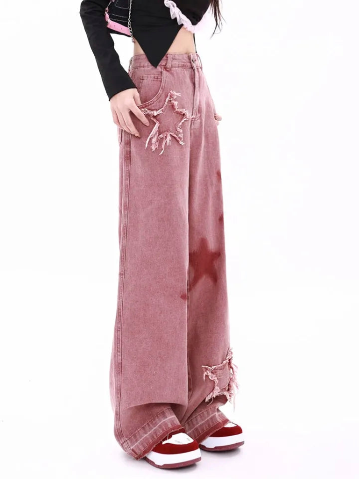 Pink Star Wide Leg Jeans