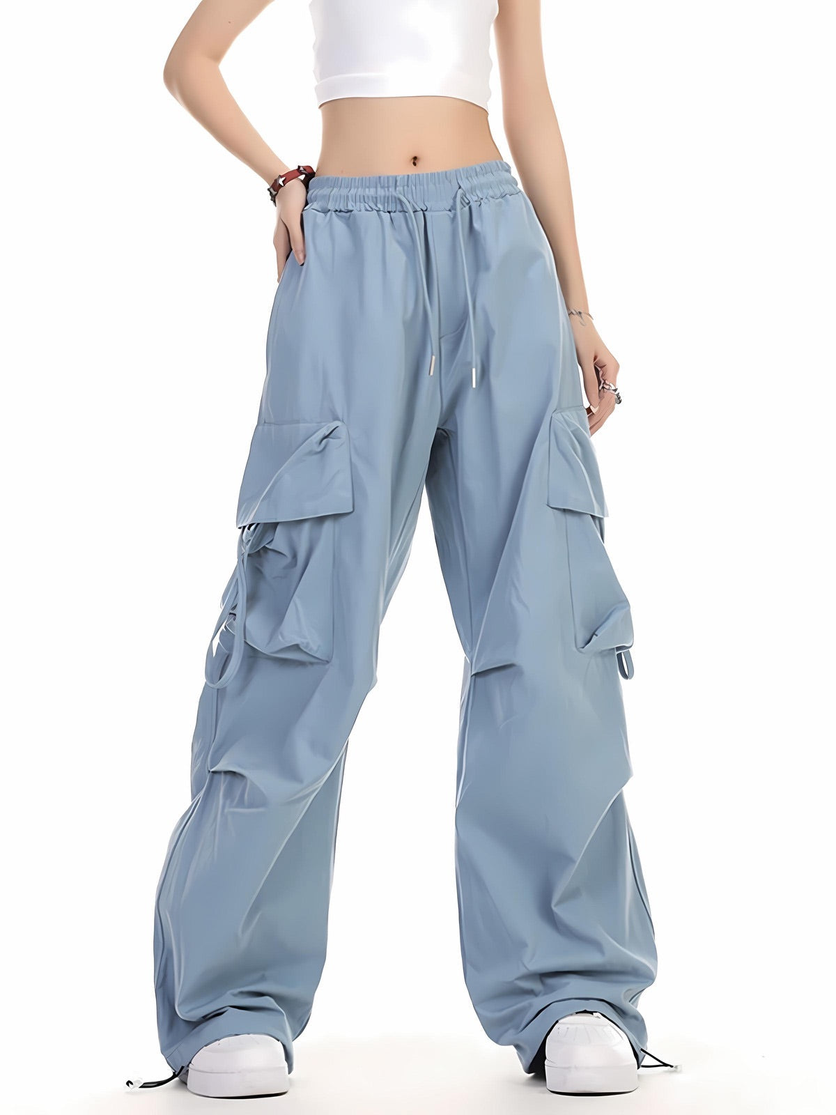 Plain Baggy Side Pocket Strapped Pants