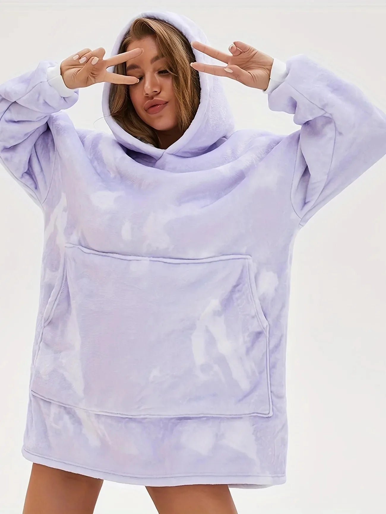 Plush lounge robe pocket blanket hoodie