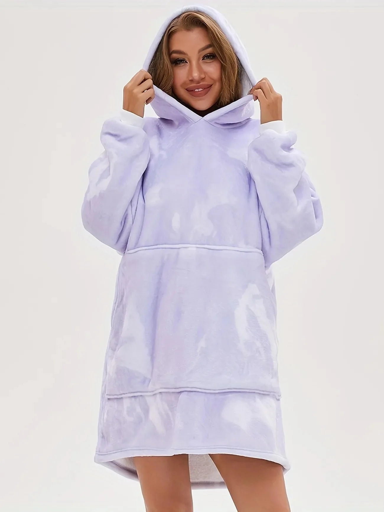 Plush lounge robe pocket blanket hoodie