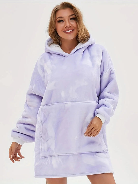 Plush lounge robe pocket blanket hoodie