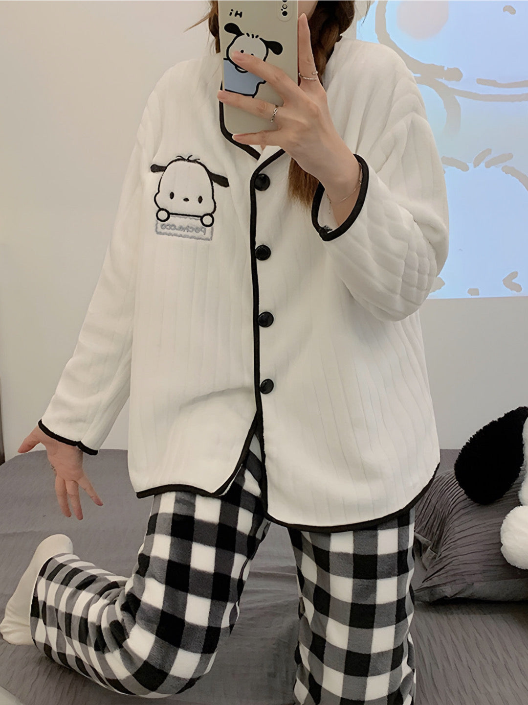 Pochacco Checkered Fleece Pajama Set