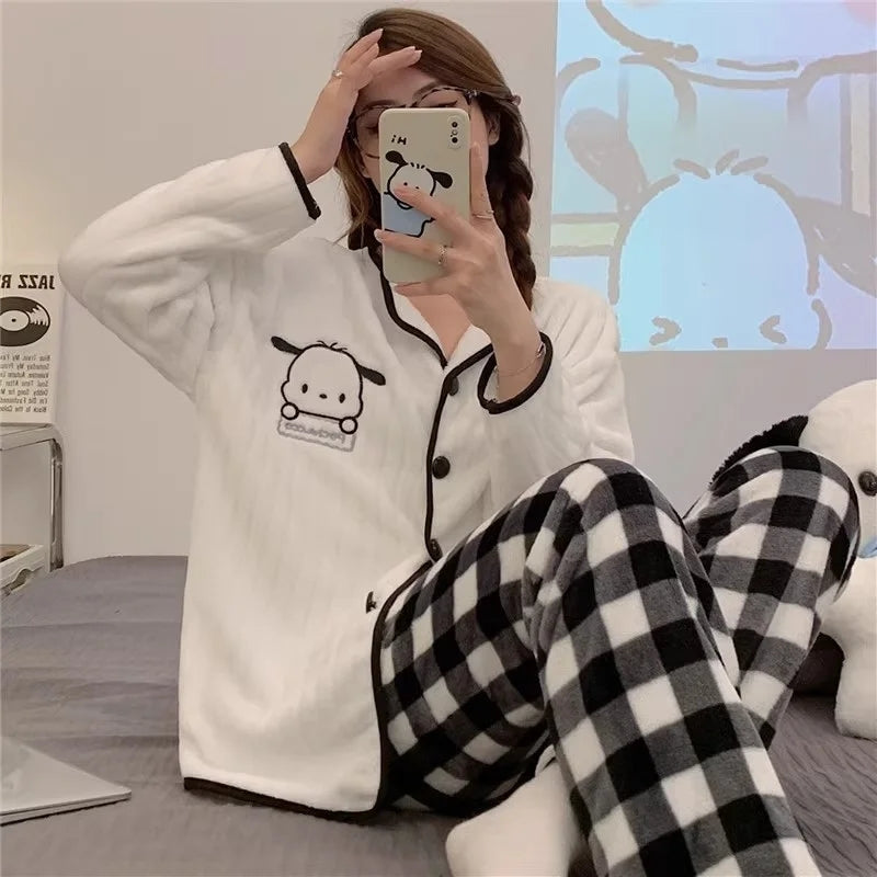 Pochacco Checkered Fleece Pajama Set