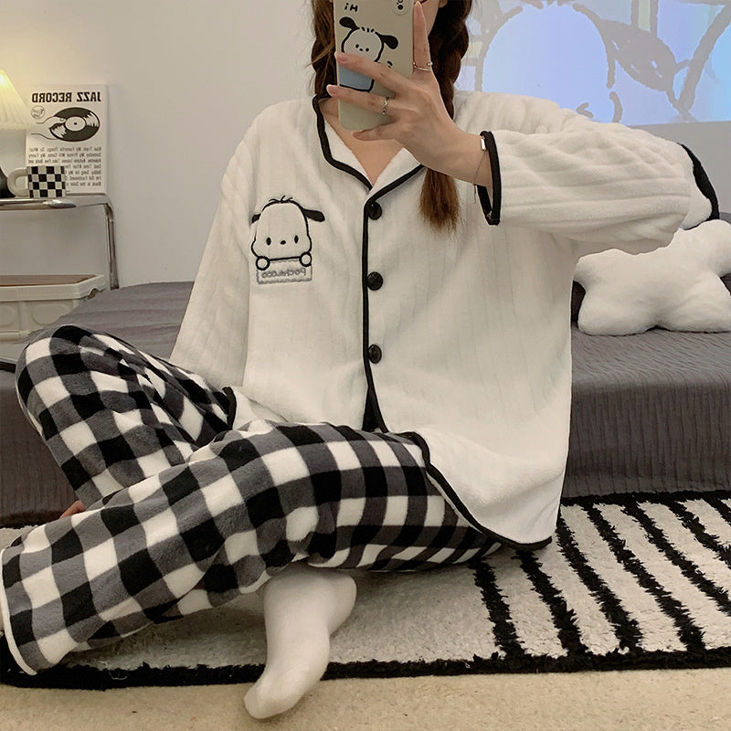 Pochacco Checkered Fleece Pajama Set