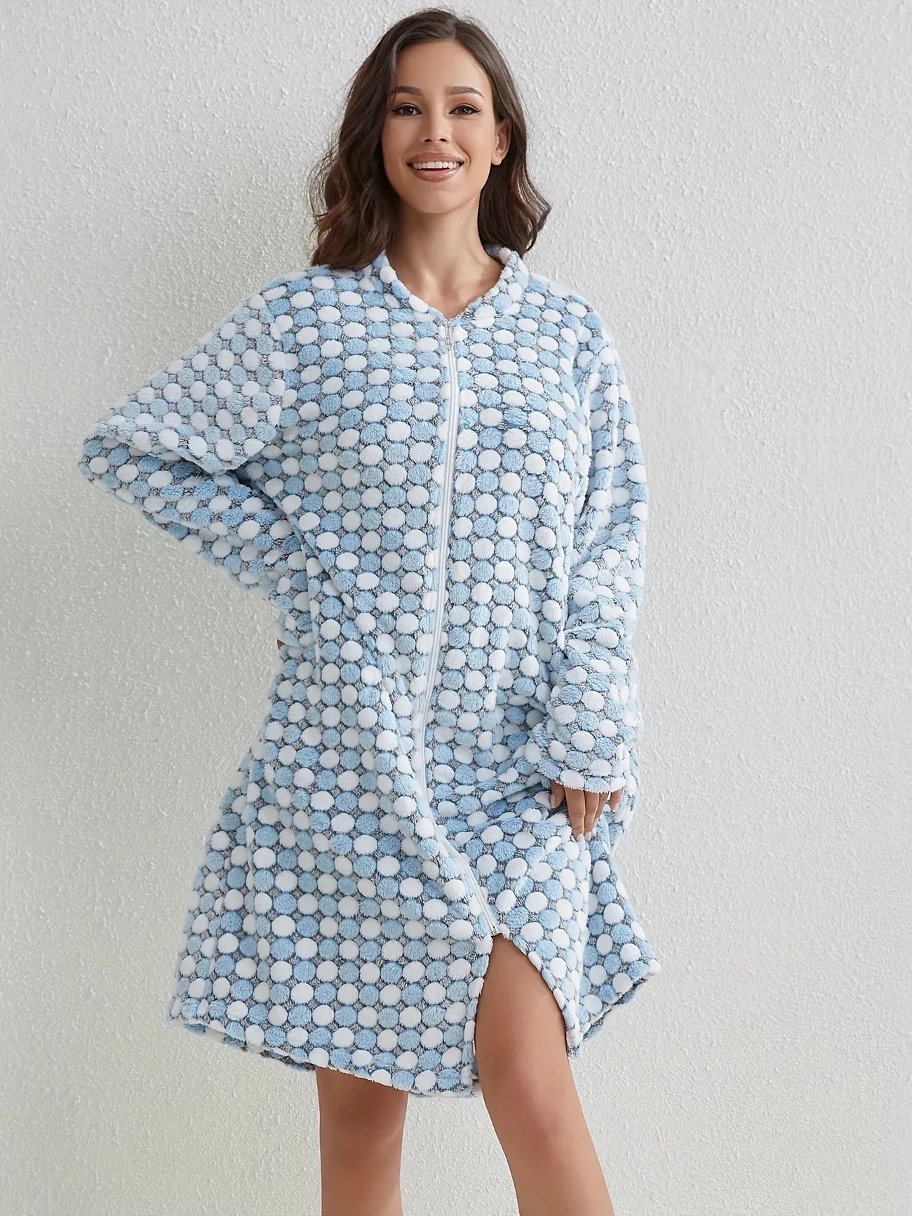 Polka Dot Zipper Robe