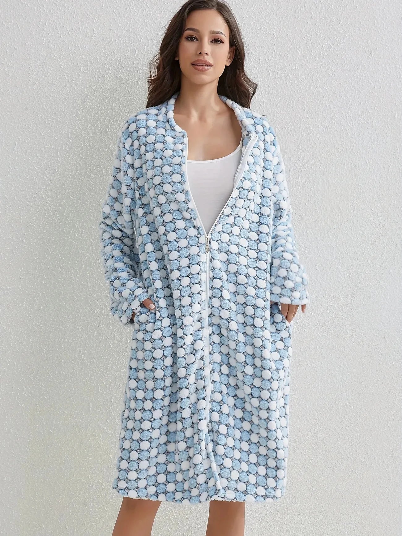 Polka Dot Zipper Robe