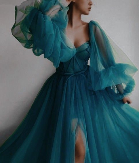 Princess Sheer Puff Sleeved Slit Dress