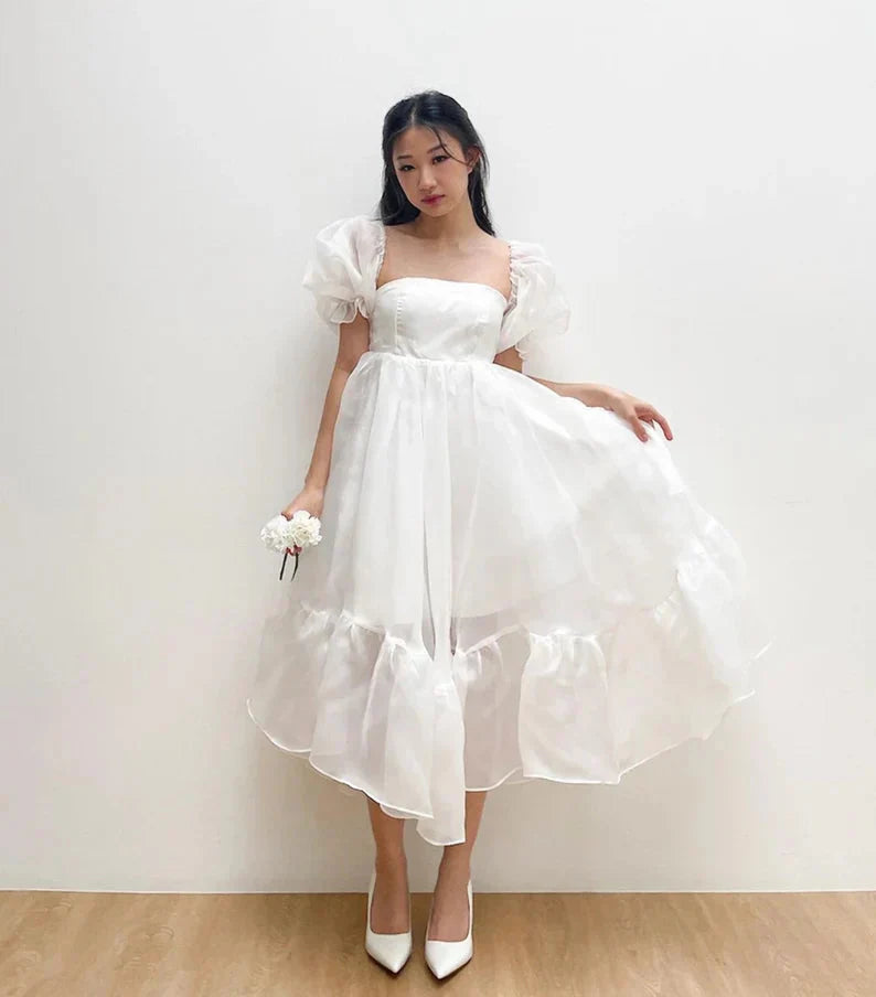 Puff Sleeve Organza Midi Dress