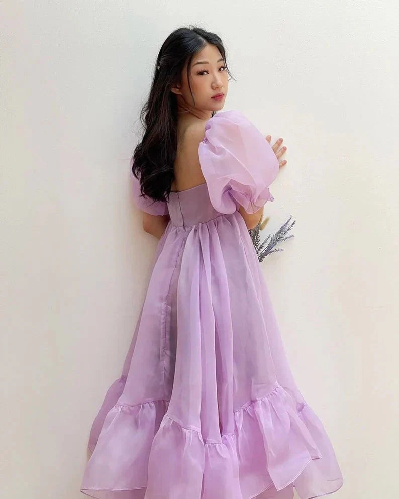 Puff Sleeve Organza Midi Dress