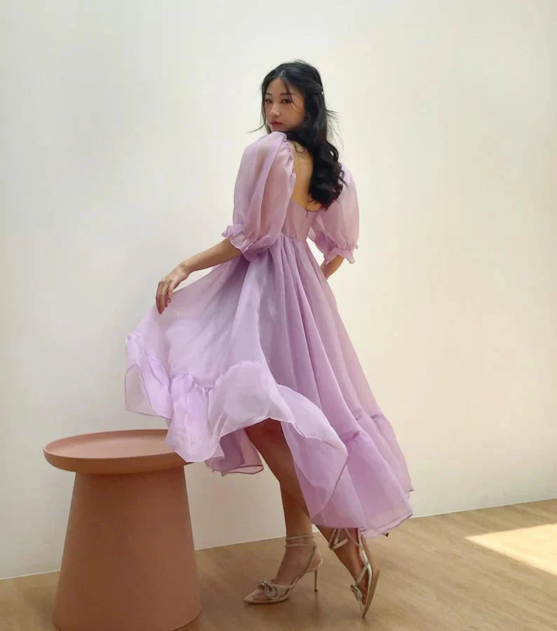 Puff Sleeve Organza Midi Dress