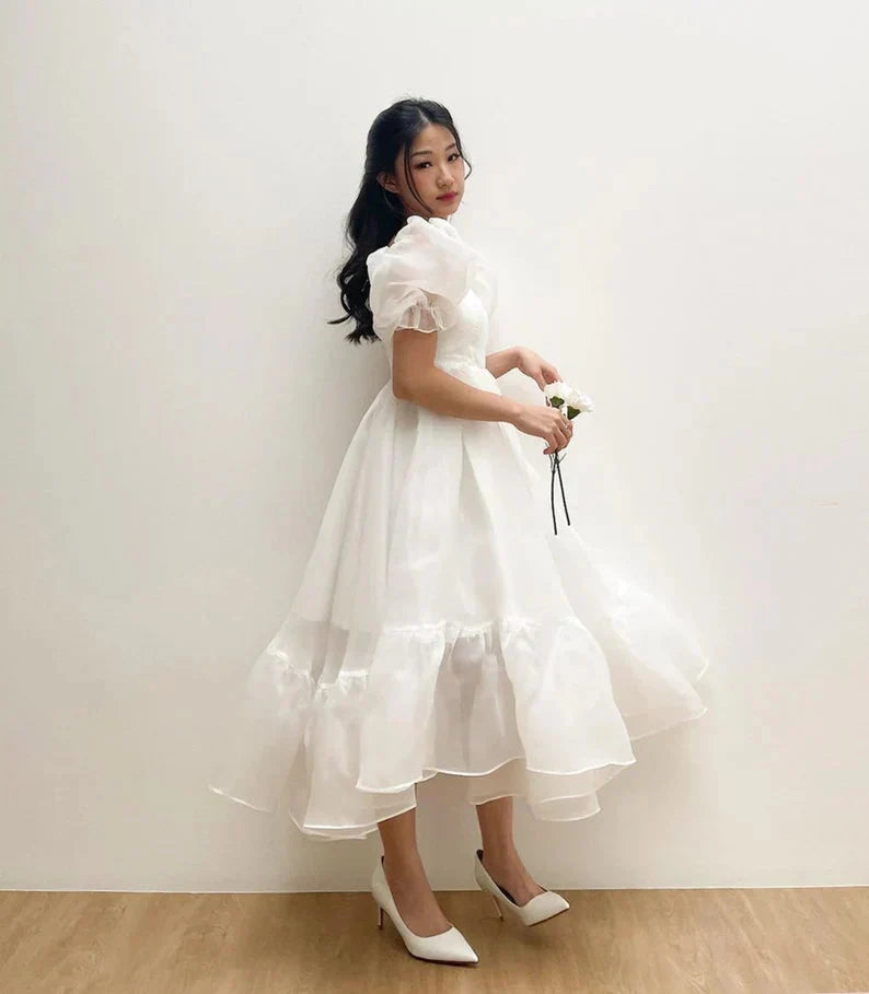 Puff Sleeve Organza Midi Dress