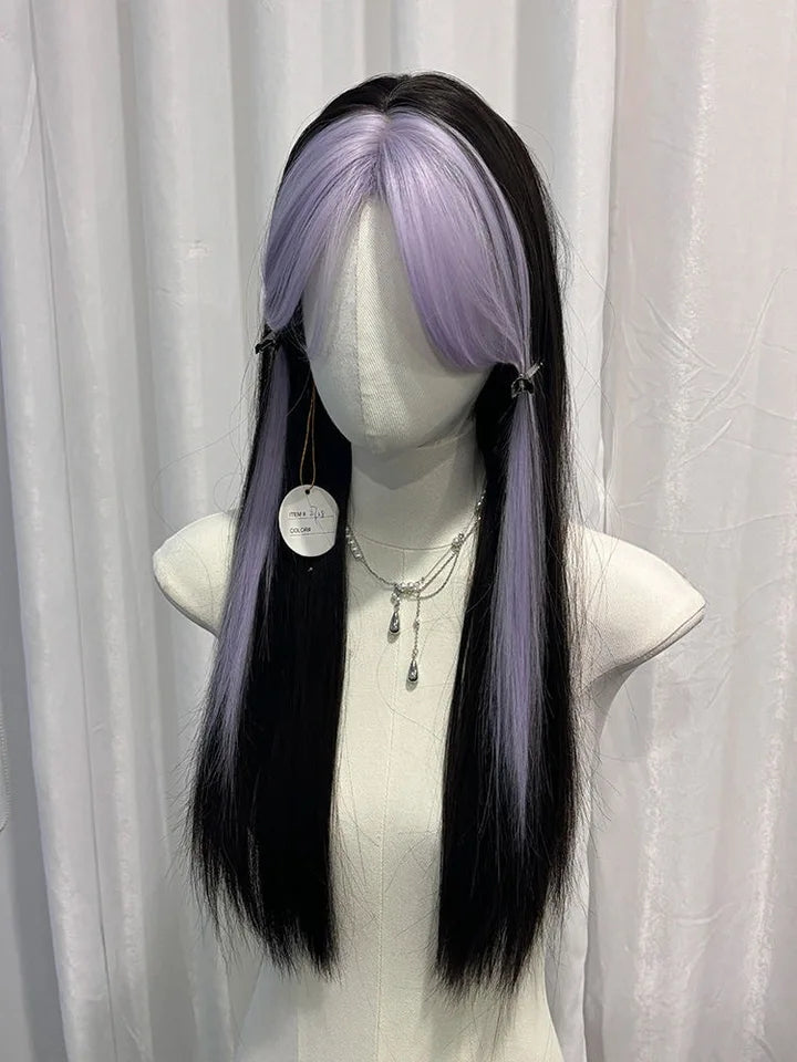 Purple Bangs Long Straight Wig