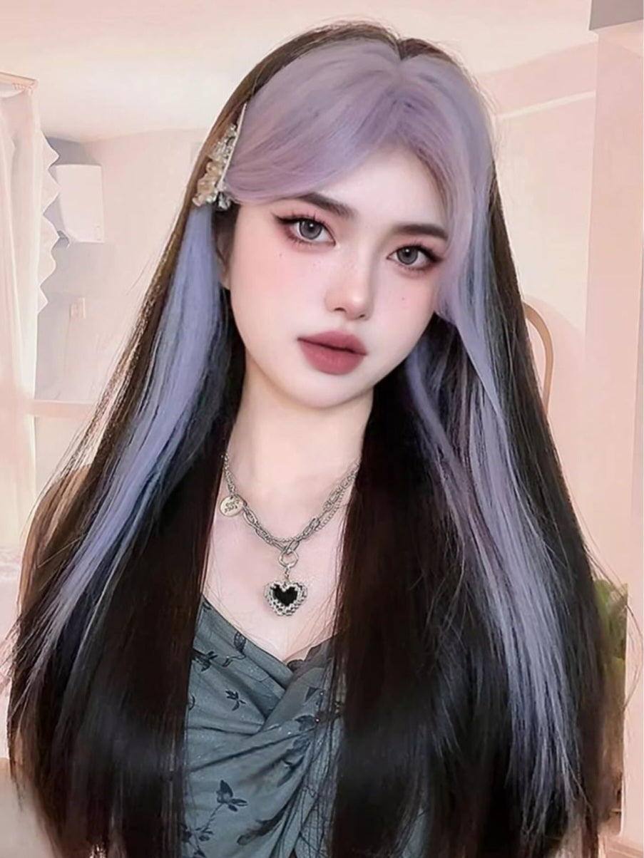 Purple Bangs Long Straight Wig