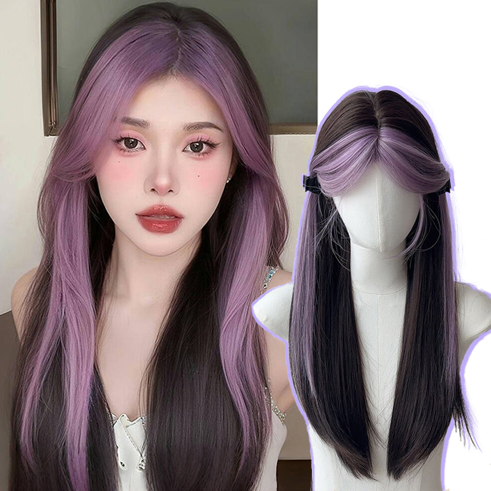 Purple Bangs Long Straight Wig