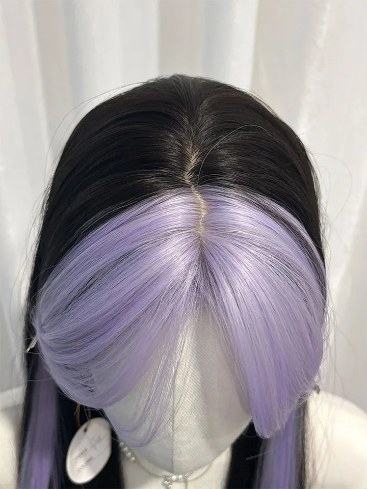 Purple Bangs Long Straight Wig