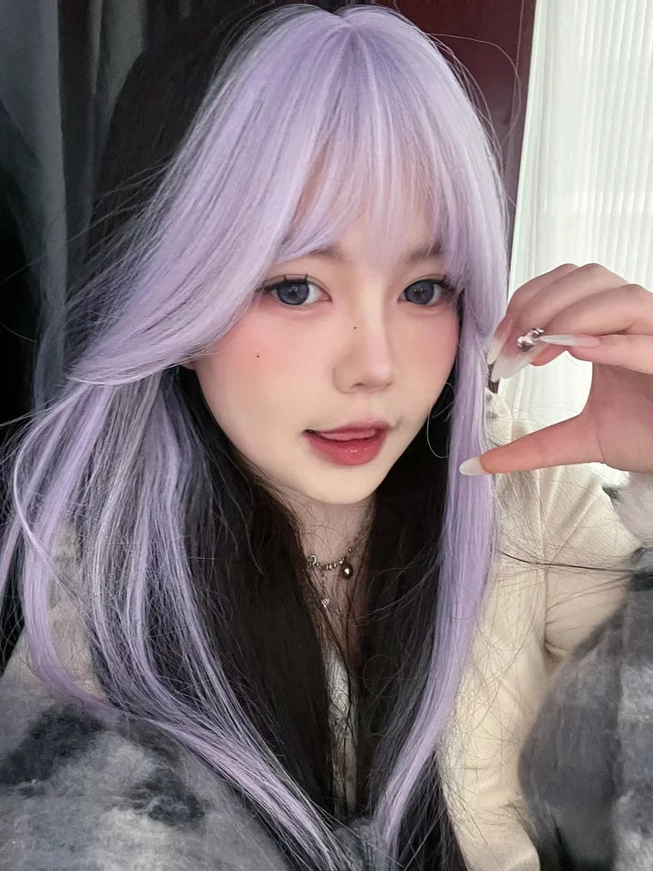 Purple Bangs Long Straight Wig