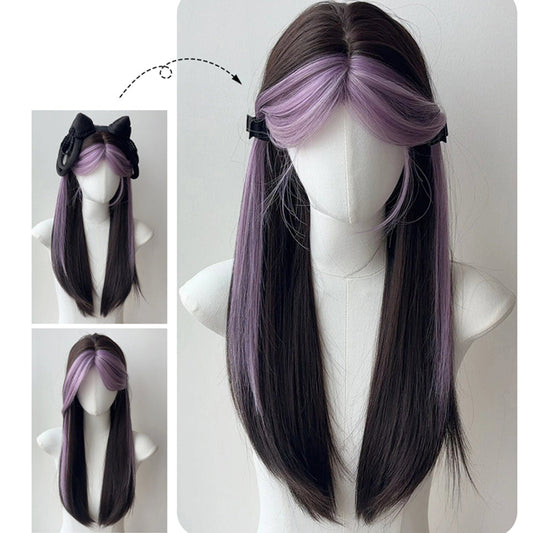 Purple Bangs Long Straight Wig