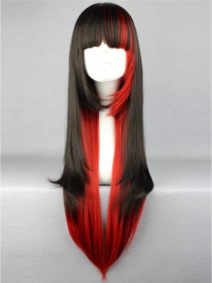 Red Black Ombre Long Straight Wig