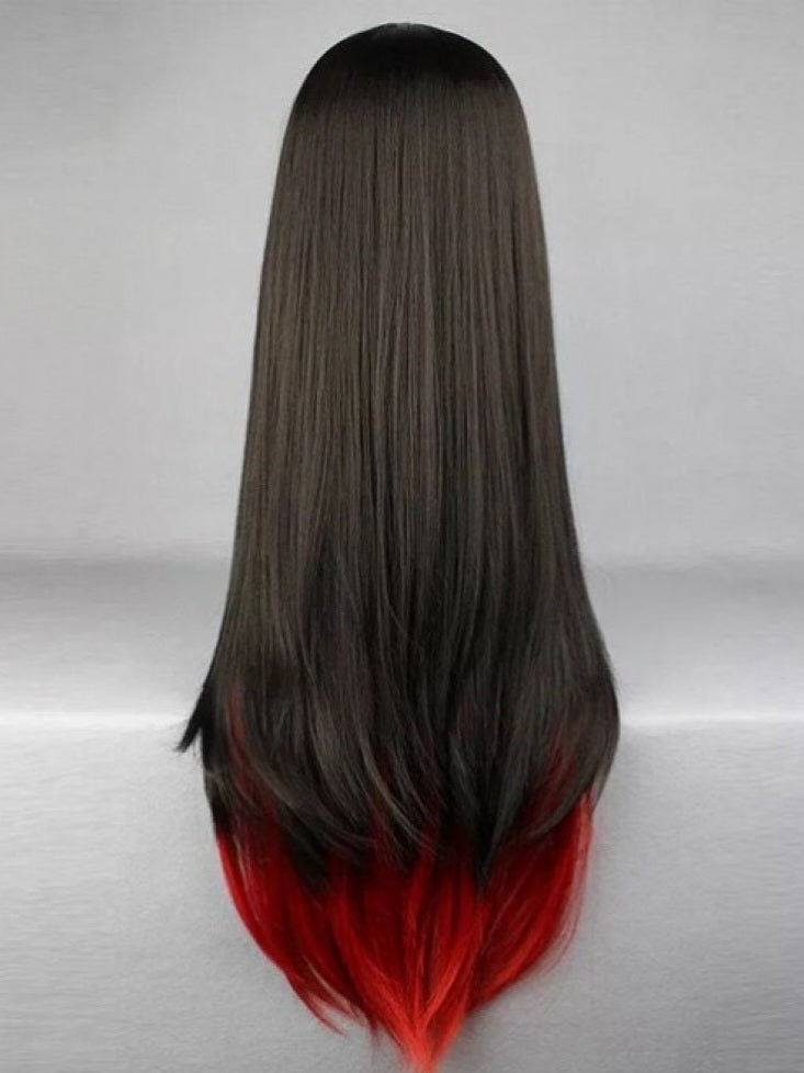 Red Black Ombre Long Straight Wig