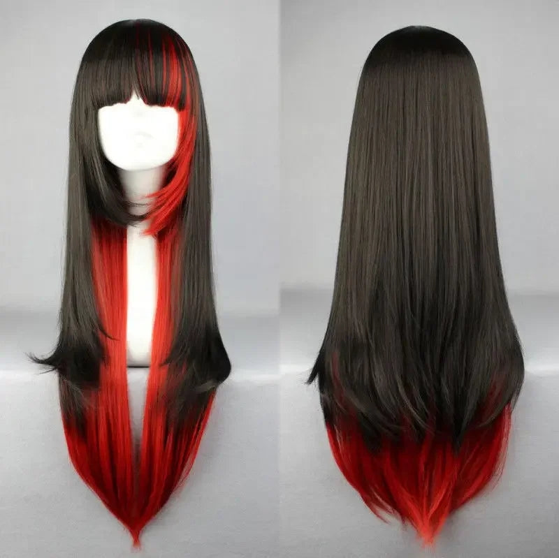 Red Black Ombre Long Straight Wig