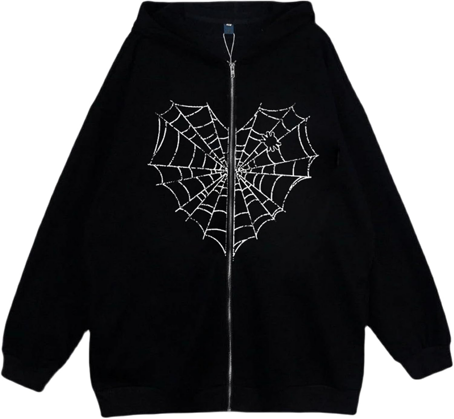 Rhinestone Spiderweb Heart Zipper Hoodie