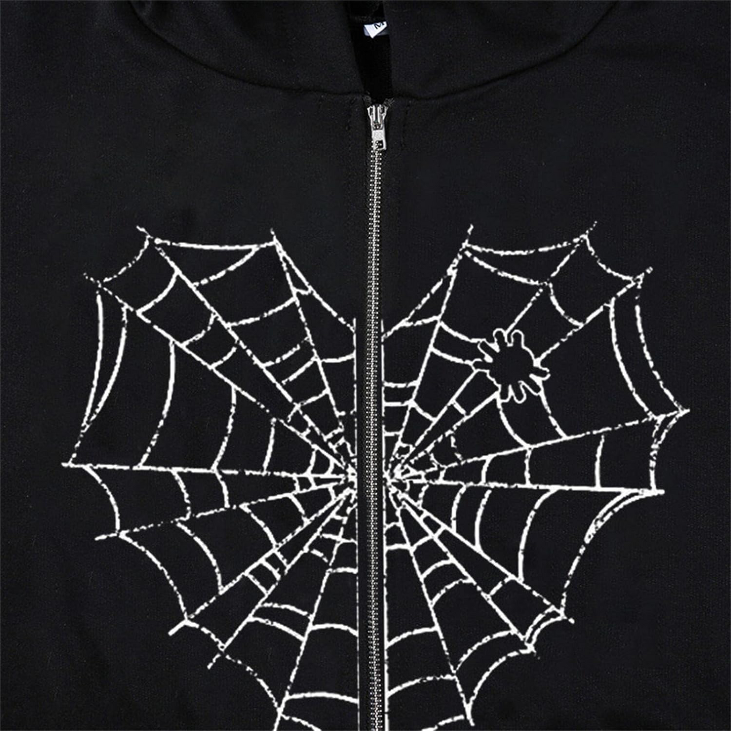 Rhinestone Spiderweb Heart Zipper Hoodie