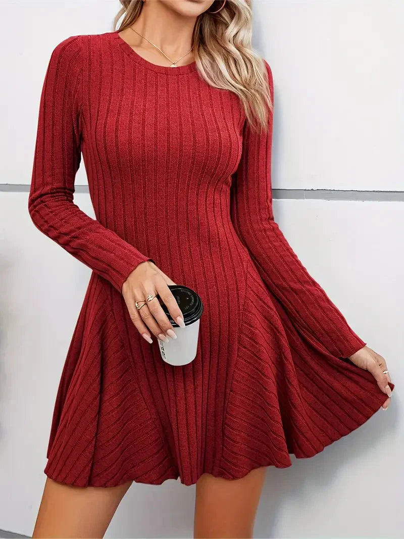 Rib Knit Flare Sweater Dress