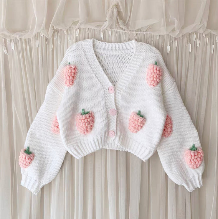 3d Popout Peach Strawberry Cardigan