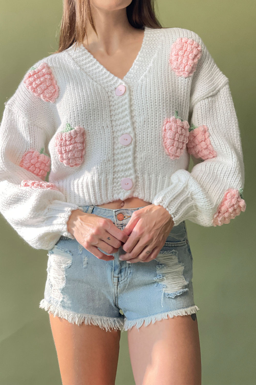 3d Popout Peach Strawberry Cardigan