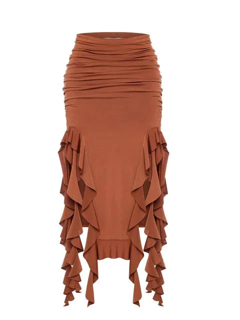 Ruffle High Slit Skirt