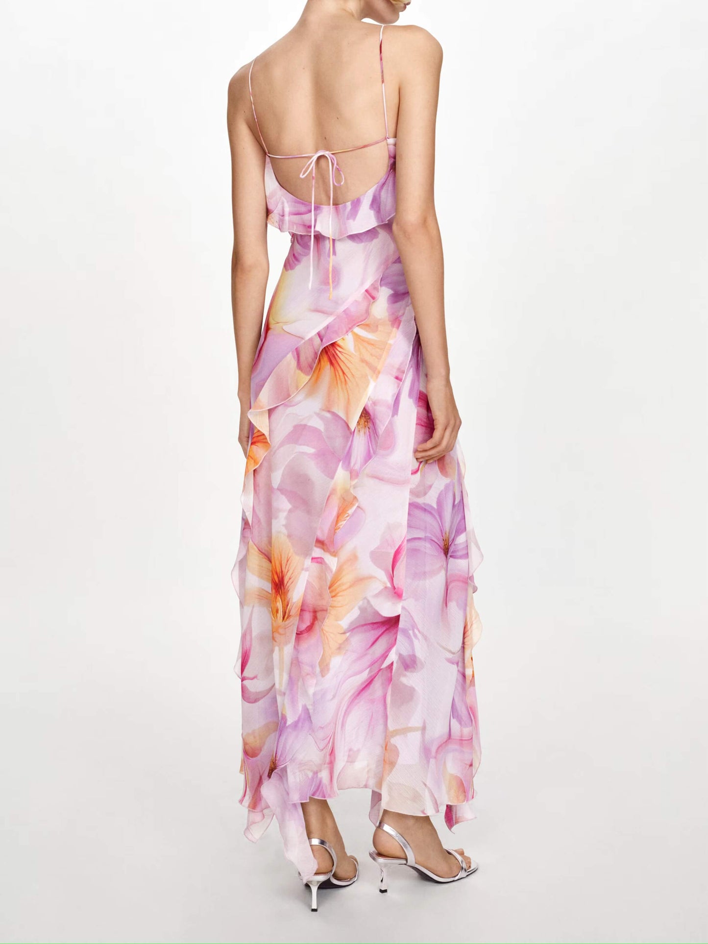 Ruffled Floral Print Maxi Dress