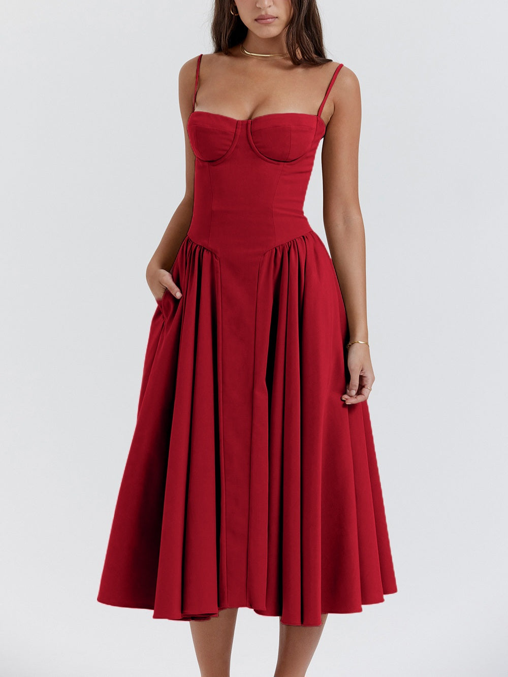 Samaria Red Corset Midi Sundress