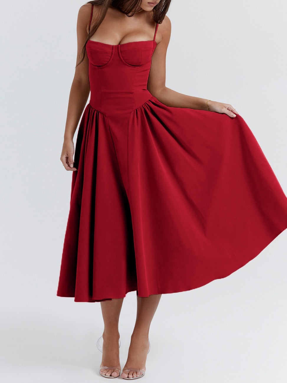 Samaria Red Corset Midi Sundress