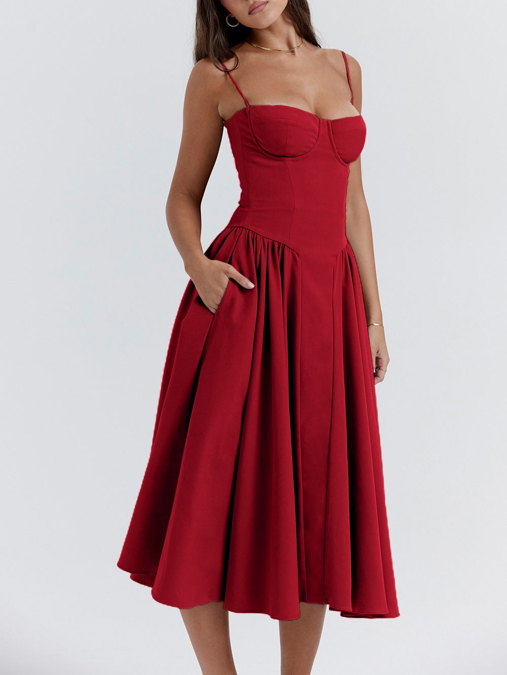 Samaria Red Corset Midi Sundress