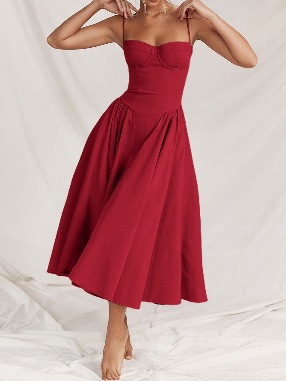 Samaria Red Corset Midi Sundress