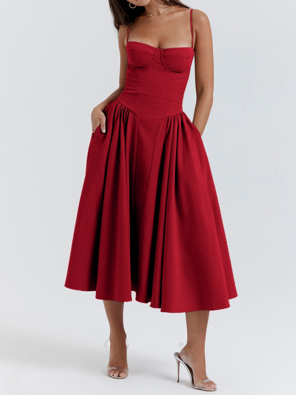 Samaria Red Corset Midi Sundress