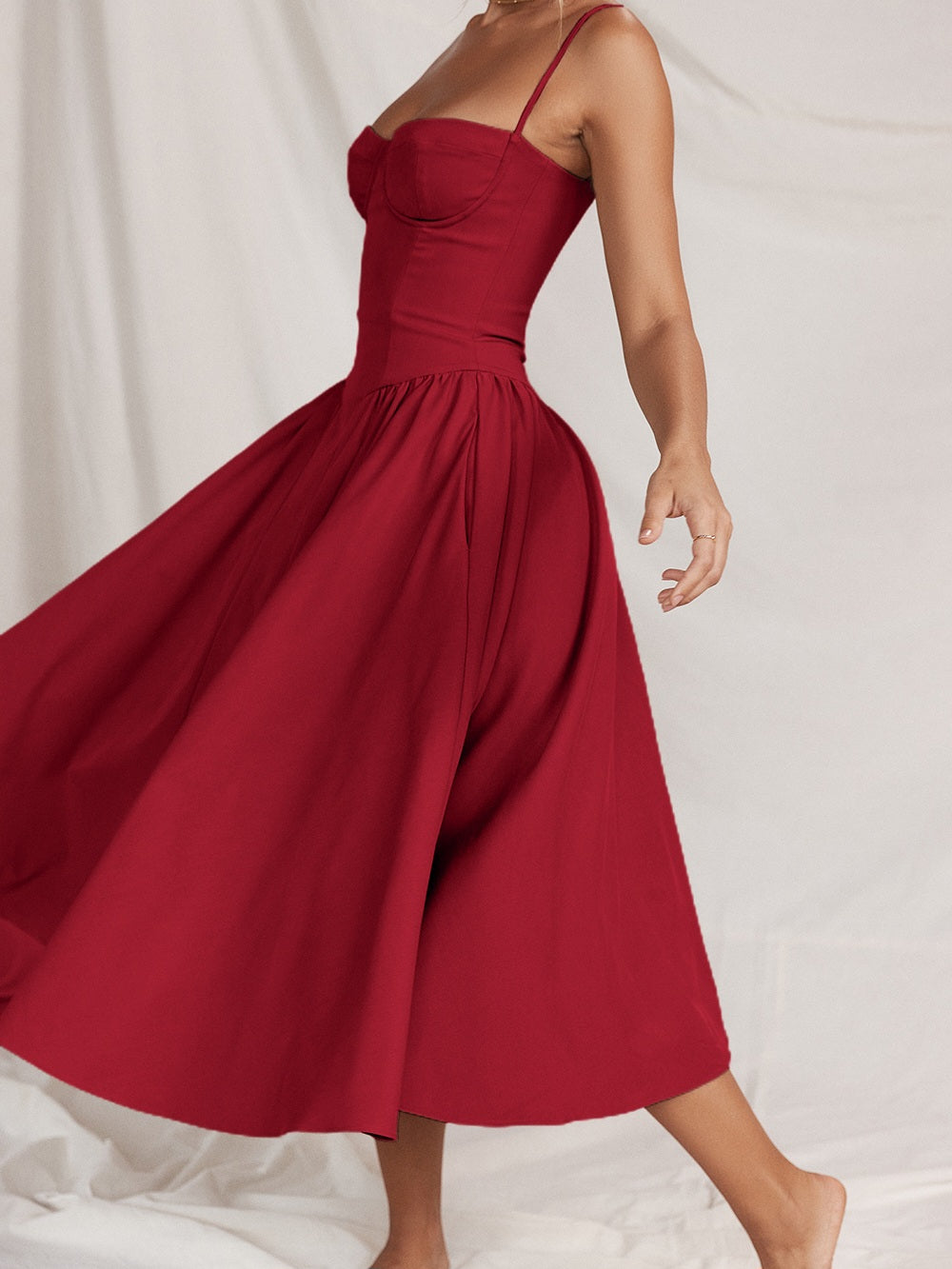 Samaria Red Corset Midi Sundress