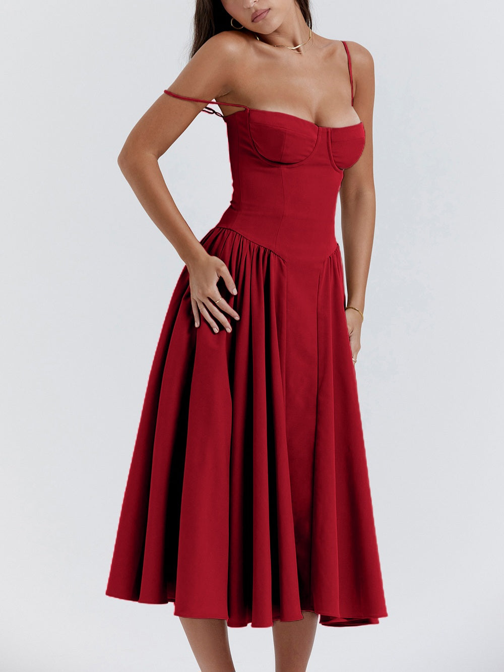 Samaria Red Corset Midi Sundress